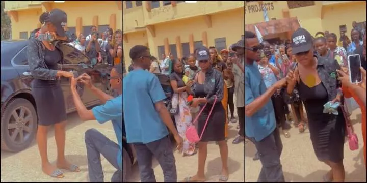 Moment lady rejects man's public proposal, flings away ring