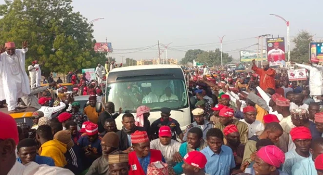 Crowd welcomes Governor Yusuf on his return to Kano