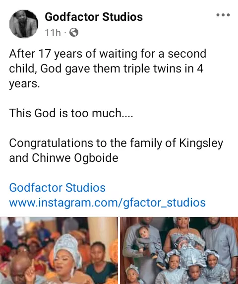 Nigerian couple welcomes third set of twins in four years