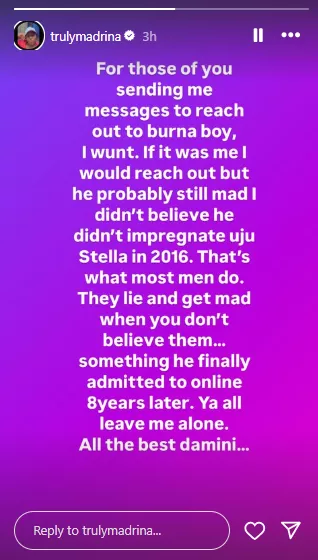 Why I won't reach out to Burna Boy despite being told to - Cynthia Morgan