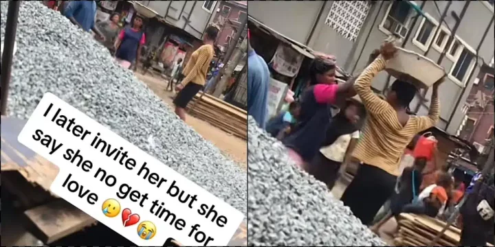 Man shocked as he sees his crush working at a construction site