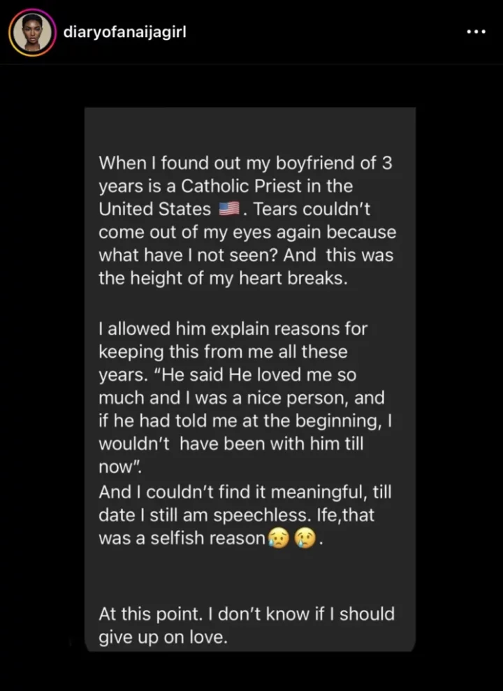 Woman in pains as she discovers boyfriend's true occupation
