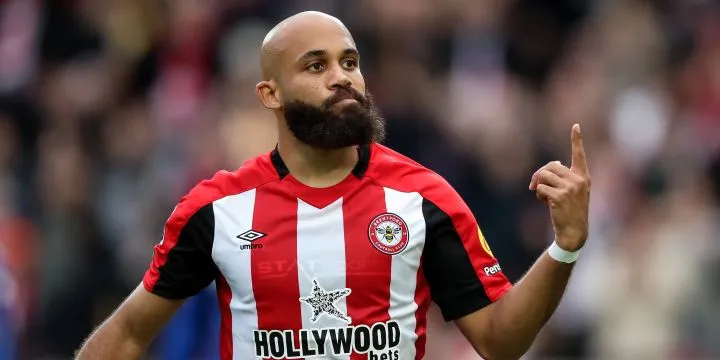 Bryan Mbeumo celebrating after scoring for Brentford