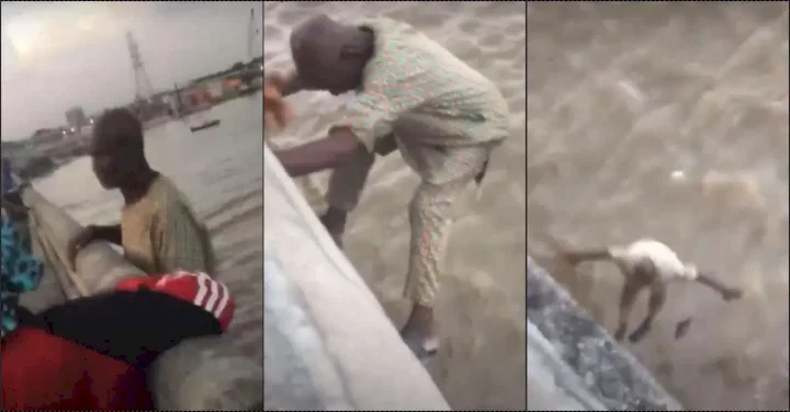 Onlookers struggle to save aged man as he jumps off bridge into sea (Video)