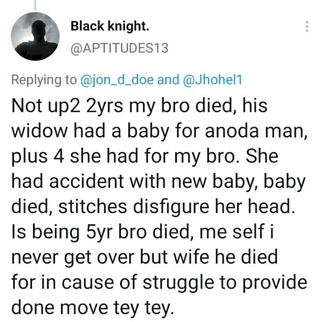 Man calls out brother's widow who got pregnant for another man