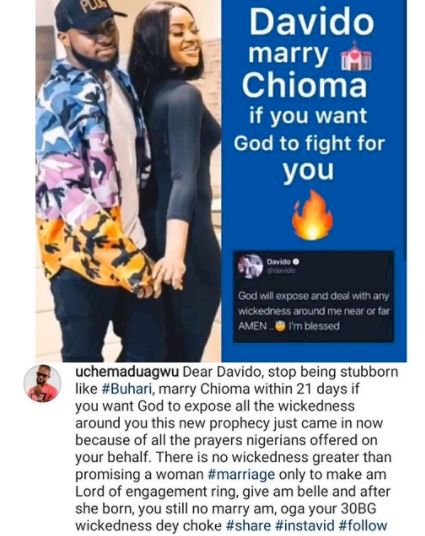 'Marry Chioma if you want God to expose all the wickedness around you' - Uche Maduagwu tells Davido