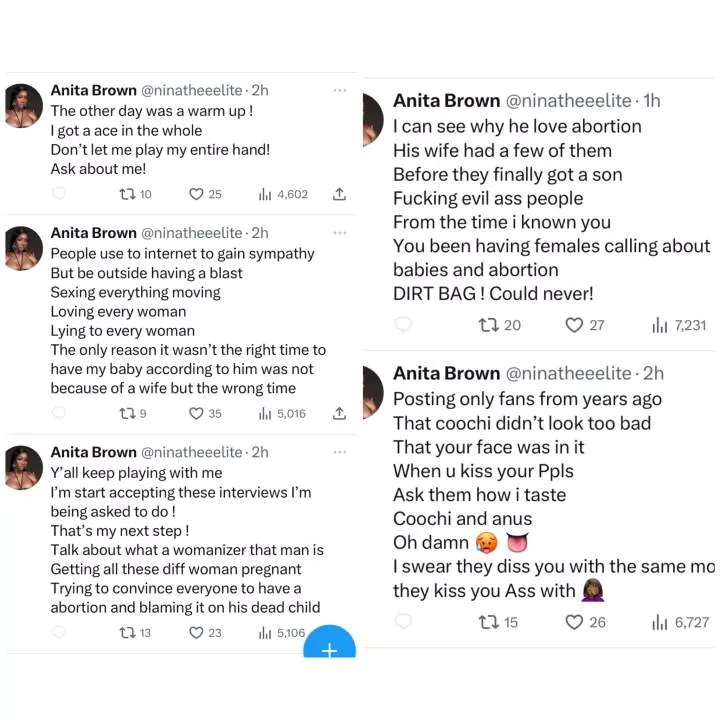 The same coochie and ass on Onlyfans was getting licked by Davido weeks ago. His wife had ab0rtions before they had a son - Anita Brown continues dragging Davido