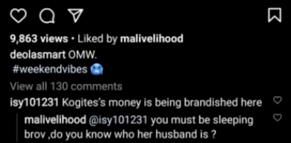 Malivelihood slams troll who accused his wife of flaunting jewelry acquired with Kogi State’s money