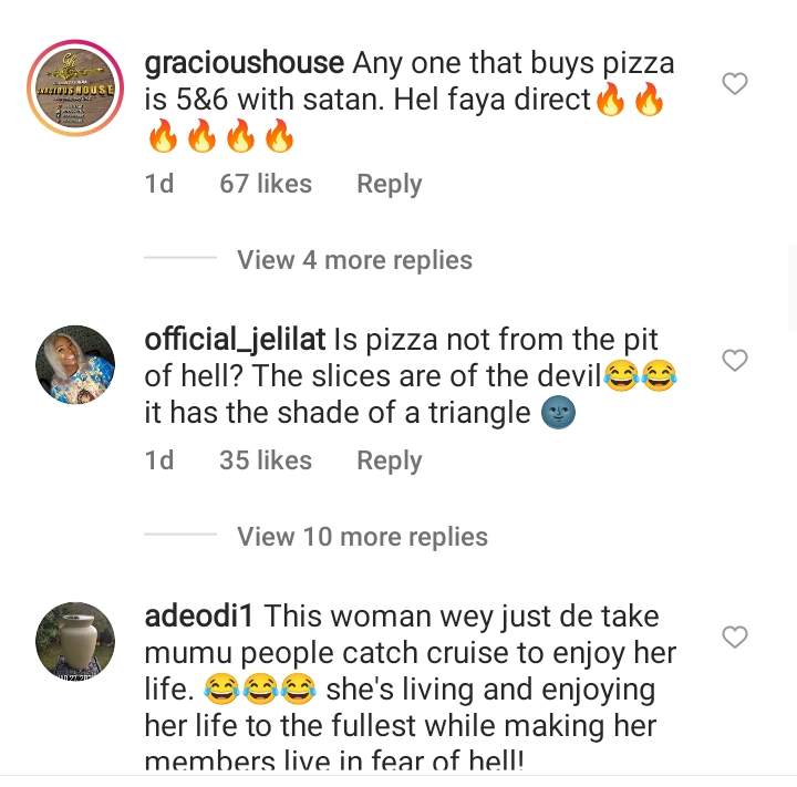 'She don tire to dey chop the word of God' - Reactions as Mummy G.O is caught on camera buying pizza and using 'worldly gadgets' (Video)