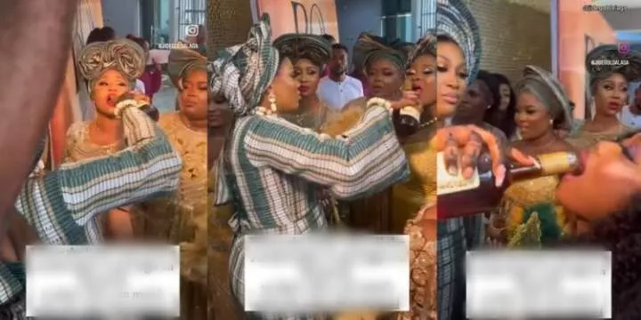 Nigerian bride feeds her aso-ebi girls strong drinks to get them to cloud 9 on her wedding day (video)