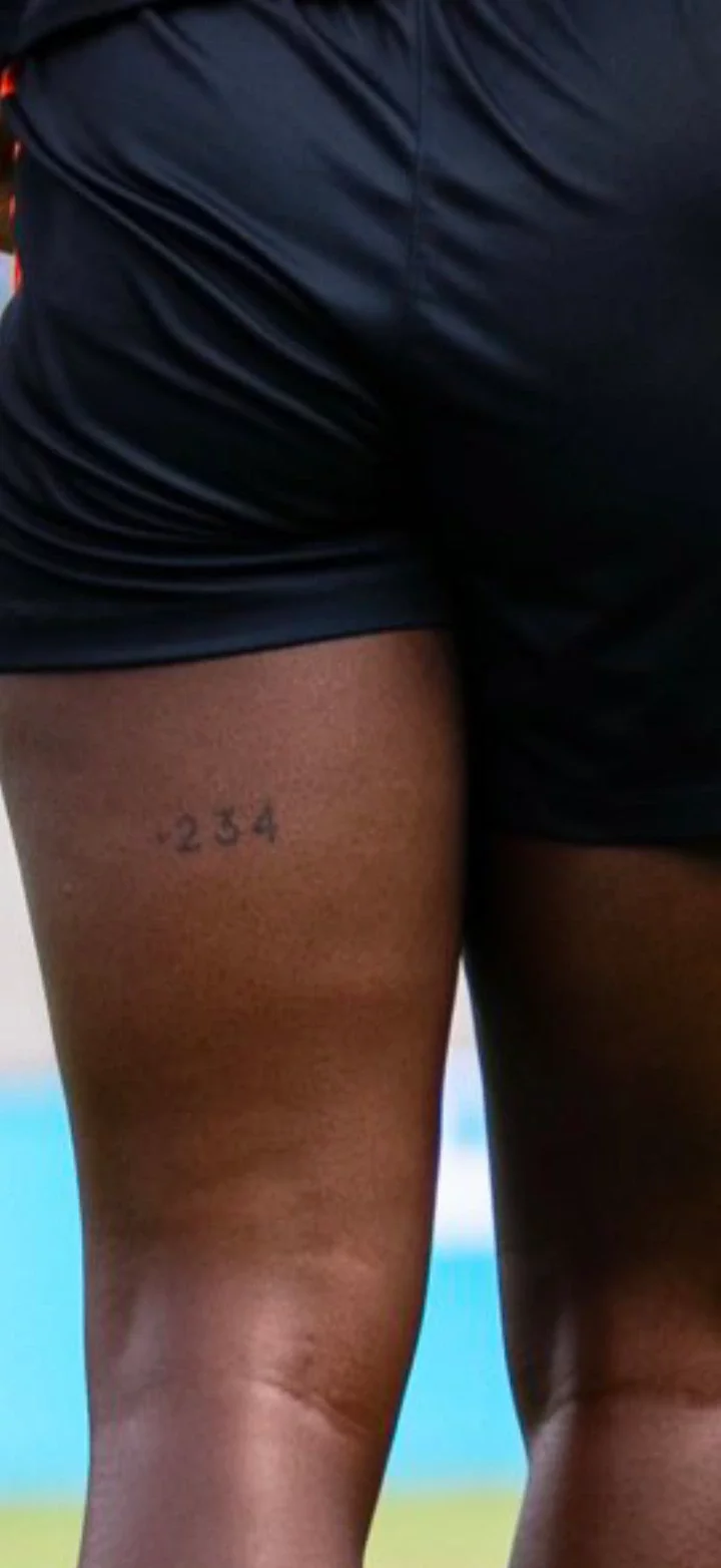 Reactions as Super Falcons defender, Michelle Alozie inscribes Nigeria's country code on her thigh.