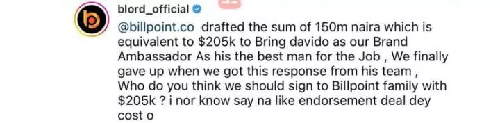 Blord cries out after Davido charged him $5 million for a 1-year endorsement