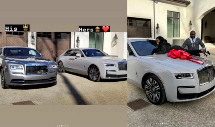 "His and Hers"- Porsha Williams' Nigerian Fiancé, Simon Guobadia shows off their Rolls Royce cars after he bought her one for $300K (Photos)