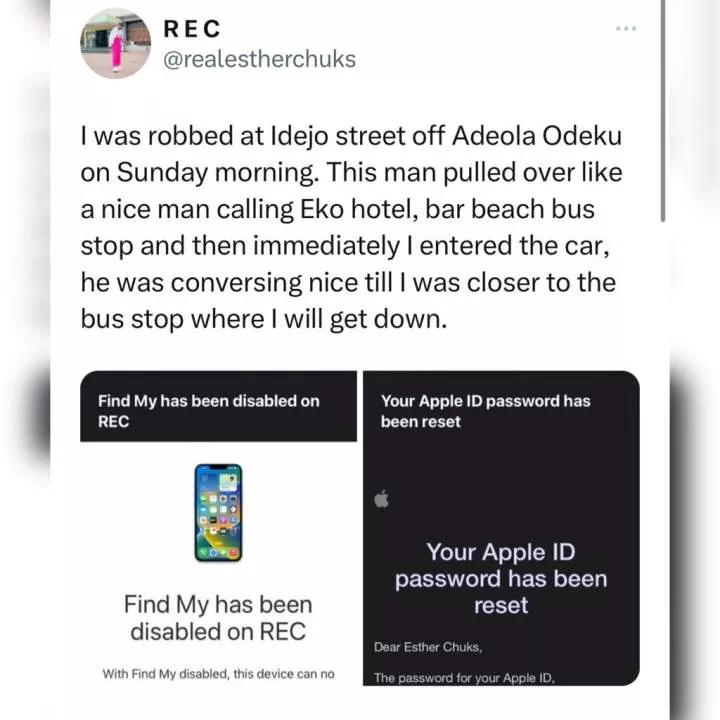 The police are asking for N70k to track my phone - Lady alleges after getting robbed by a one-chance operator in Lagos
