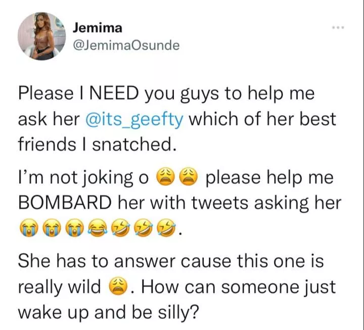 Actress, Jemima Osunde reacts after being accused of being a 'bestfriend snatcher'