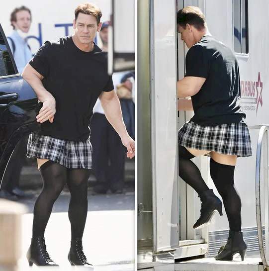 John Cena rocks mini skirt and high heels