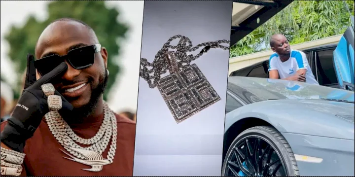 Netizens react as Davido gifts driver a diamond pendant worth millions of naira (video)