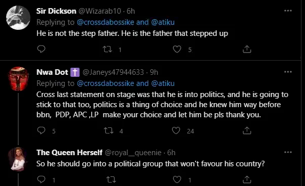 'I unfollow and un-stan you' - Fans berate Cross Okonkwo over comment following call with Atiku Abubakar