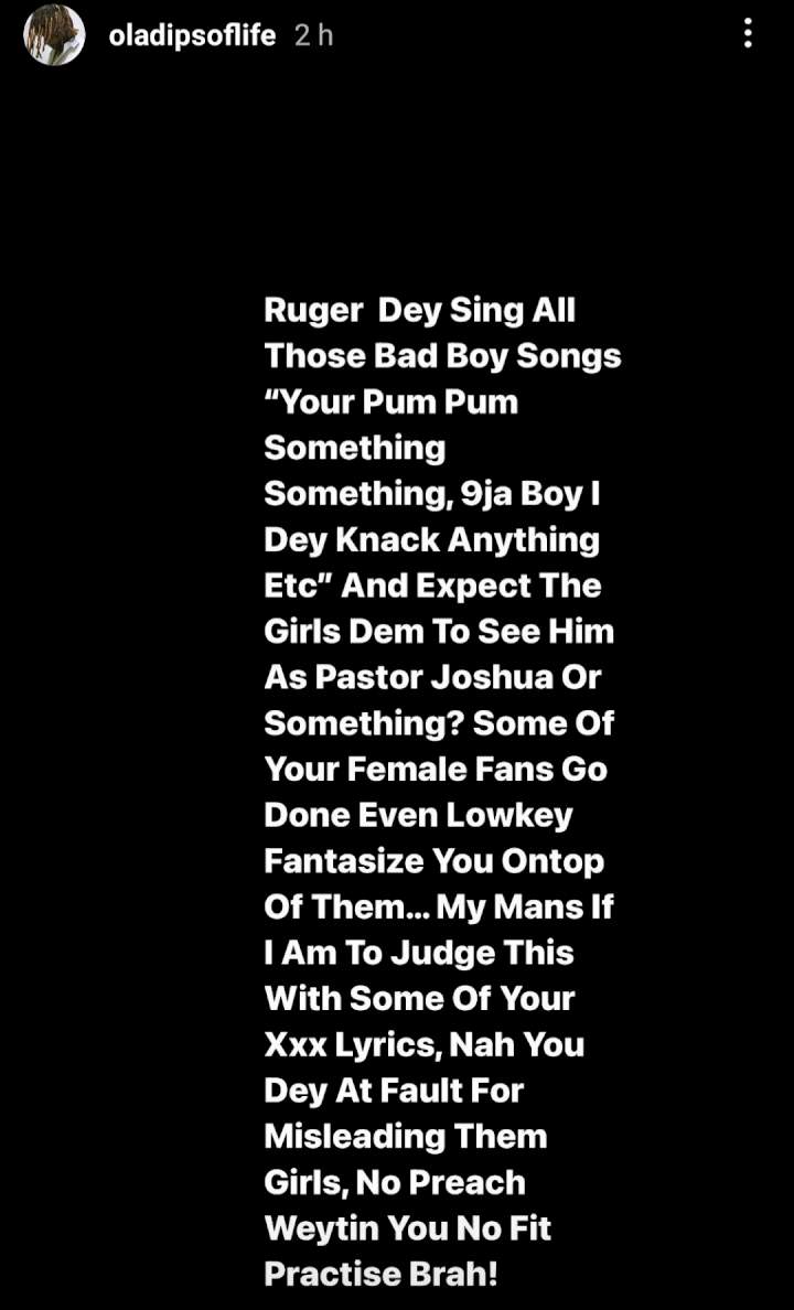 'You're at fault' singer Oladips blames colleague Ruger for getting sexually assaulted on stage by a female fan