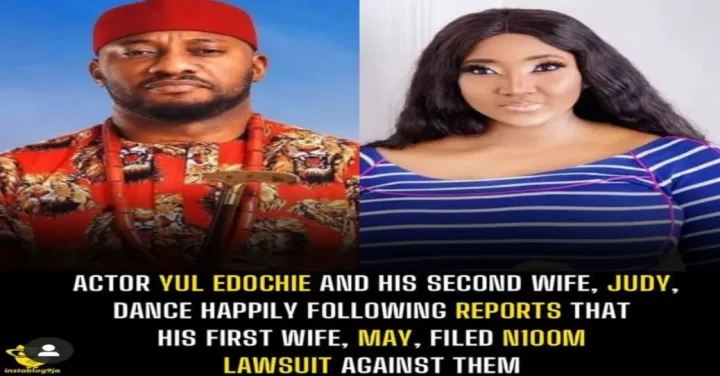 Actor Yul Edochie and his second wife, Judy, dance happily following reports that his first wife, May, filed N100m lawsuit against them