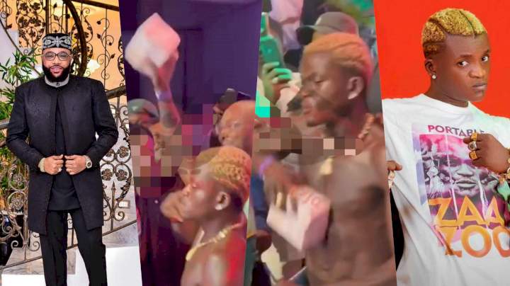 "Portable has grace, no beef am" - Netizens react as Portable takes to his heels to avoid 'ripping' after Emoney gifted him a bundle of cash (Video)