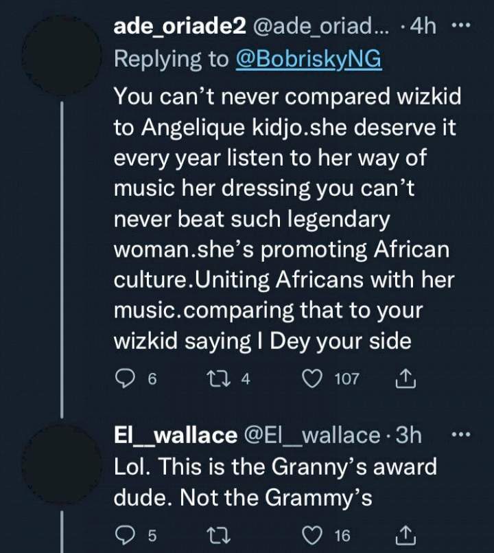 'When Angelique Kidjo beat Burna Boy, you all praised her' - Bobrisky addresses double standard over Wizkid's Grammy loss
