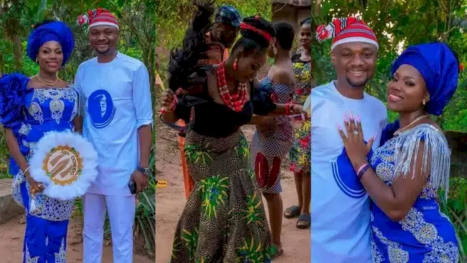 'Husband full Facebook; try dey reply your DMs' - Lady advises as she ties knot with lover