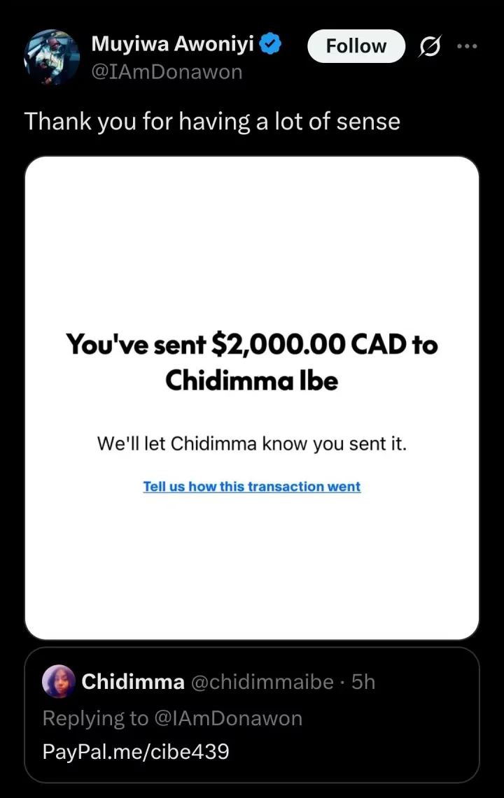 Tems' manager gifts X user $2,000 for having 'a lot of sense'