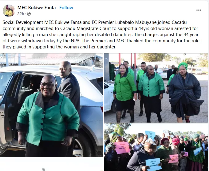 Charges withdrawn against South African woman who allegedly k!lled her disabled daughter?s rapist