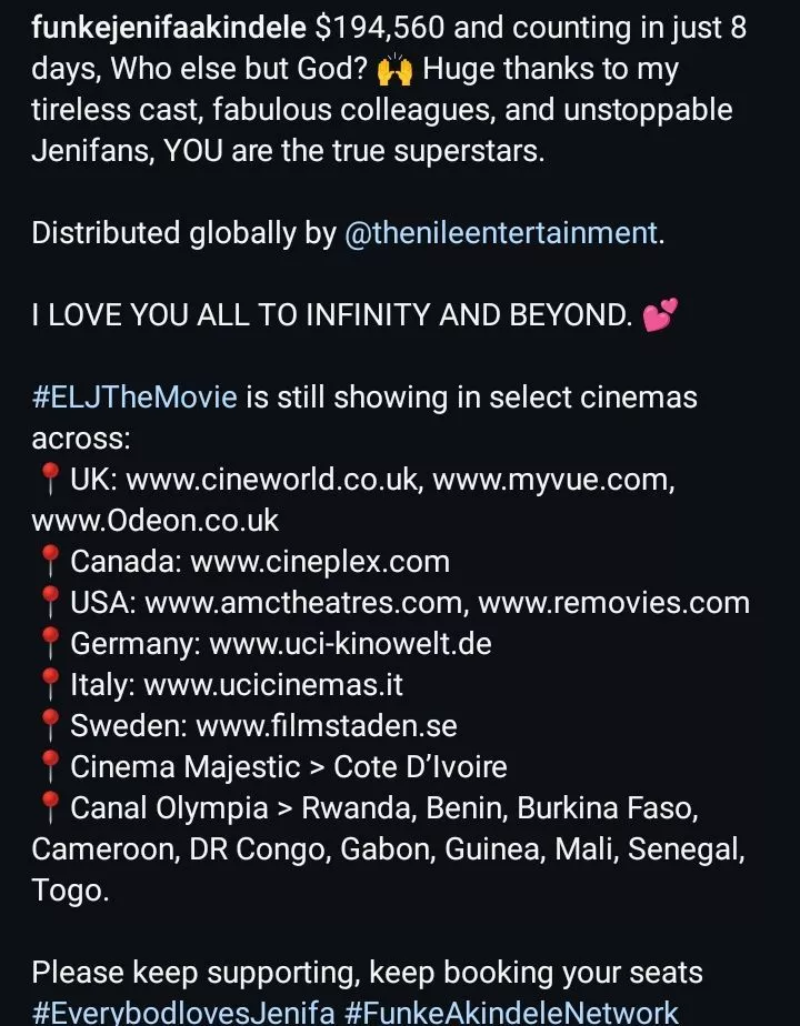 Funke Akindele's 'Everybody Loves Jennifer' grosses $190,000 in 8 days