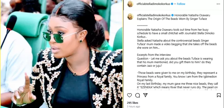 Blogger SDK shares interview with 2Face's partner, Natasha Osawaru; addresses 'diabolical beads'