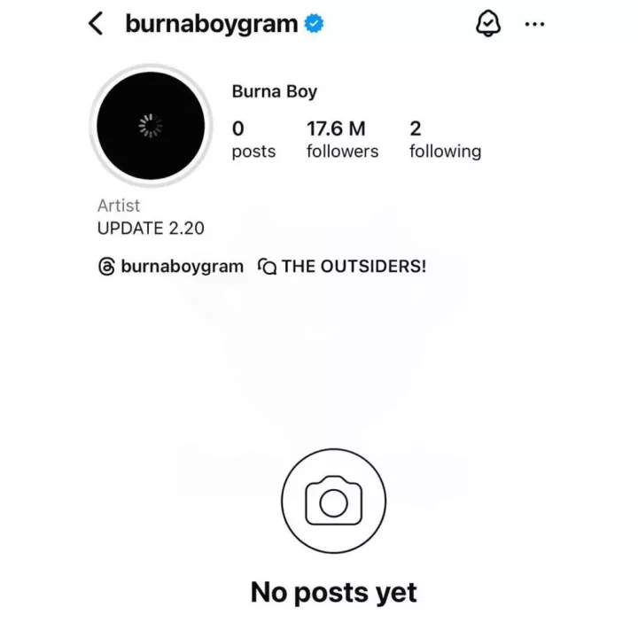 Burna Boy deletes all Instagram posts days after lover Chloe Bailey leaves him