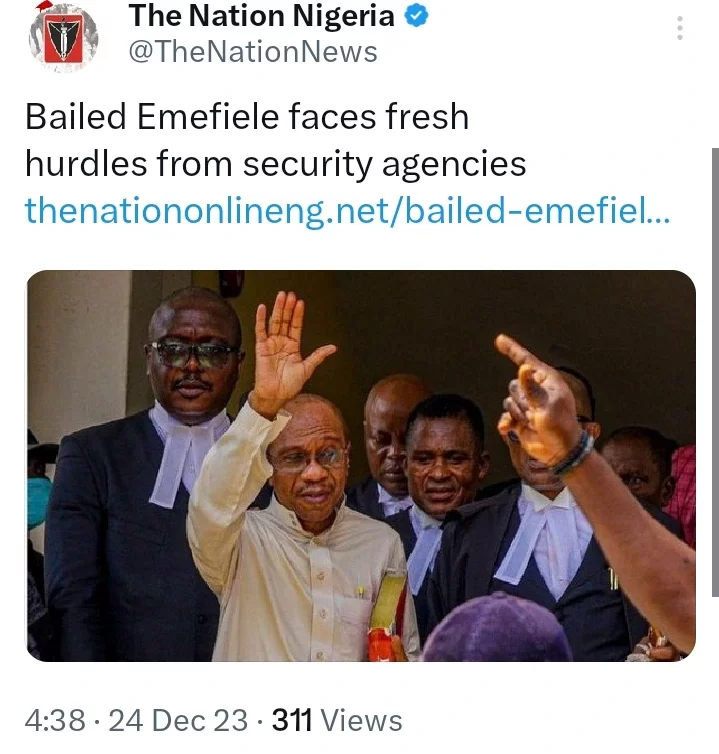 Today's Headlines: Bailed Emefiele Faces Fresh Hurdles From Security Agencies; Trouble for DisCos