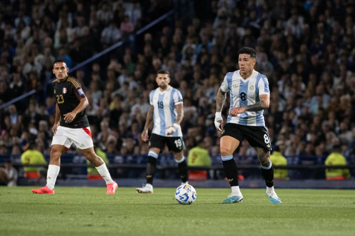 Enzo Fernandez in action for Argentina against Peru during the international break.