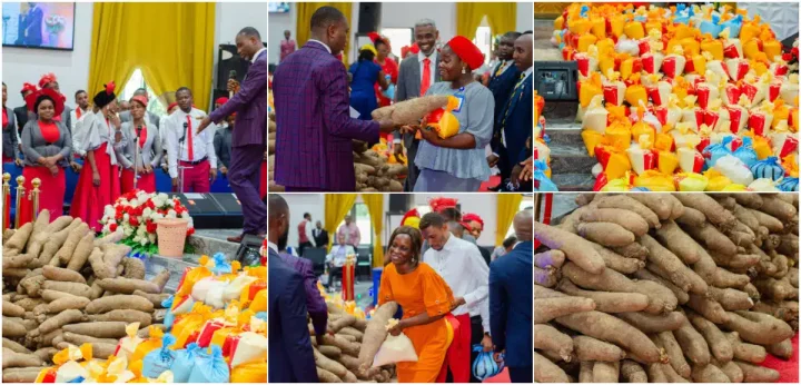 “A Sunday to remember” – Pastor distributes bags of rice and yams to members after church service