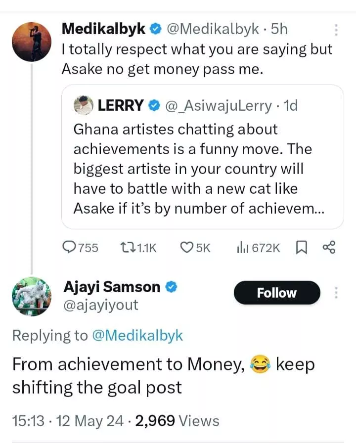 Medikal sparks uproar as he opines he's richer than Asake