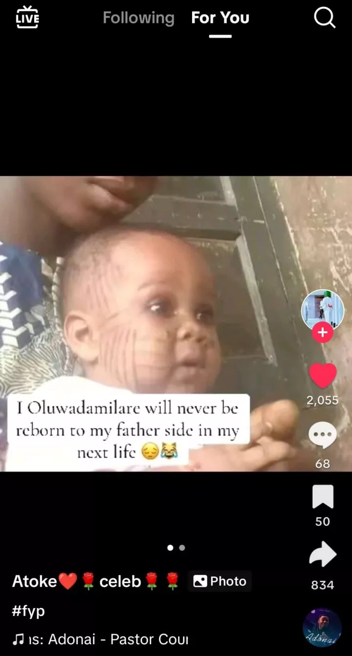 Nigerian lady prays never to be reborn into her father's family over son's tribal marks