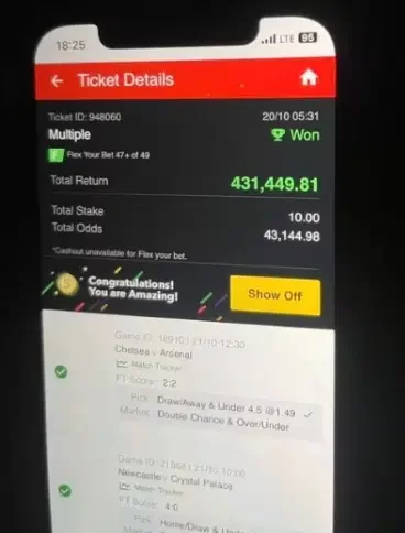 'Played with just N10' - Lady over the moon as she plays virtual bet for the first time wins N431k