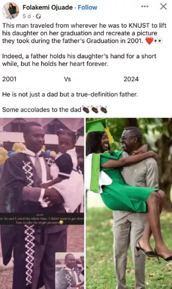 Single father melts hearts as he recreates photo from his 2001 graduation with daughter at her graduation ceremony