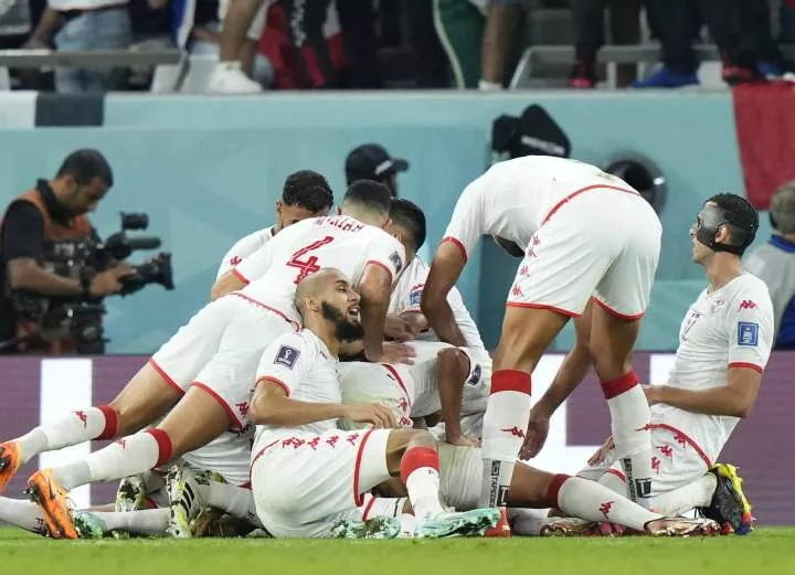 Tunisia celebrates the winning goal against France at the 2022 FIFA World Cup - Imago