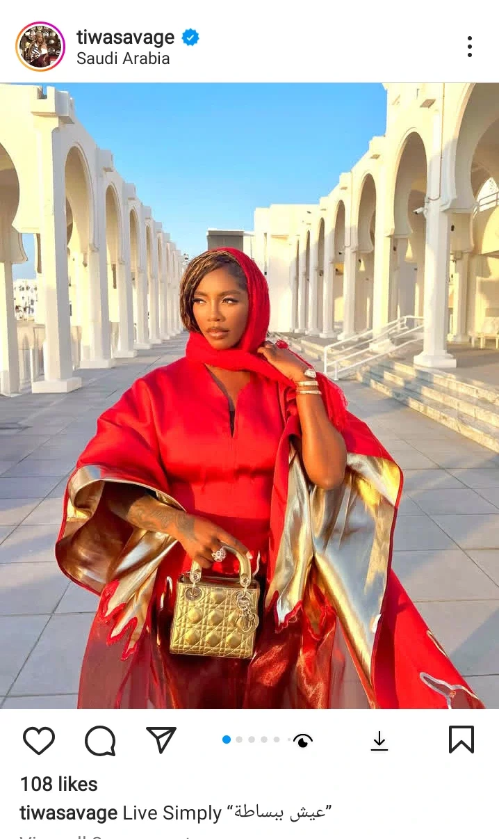 Fans react to Tiwa Savage's Saudi Arabia Photos on Social media