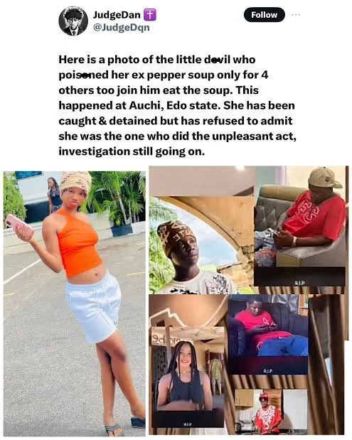 Girl accused of po!soning 4 boys and 1 girl with pepper soup speaks as it is revealed the deceased were k!lled by generator fumes (video)