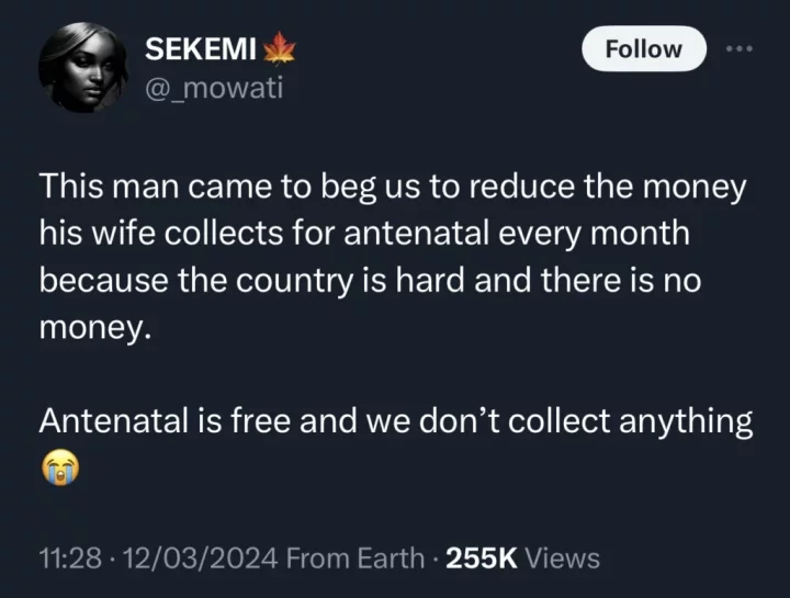 'Antenatal is free and we don't collect anything' - Drama as man comes to hospital to beg staff to reduce price for his pregnant wife