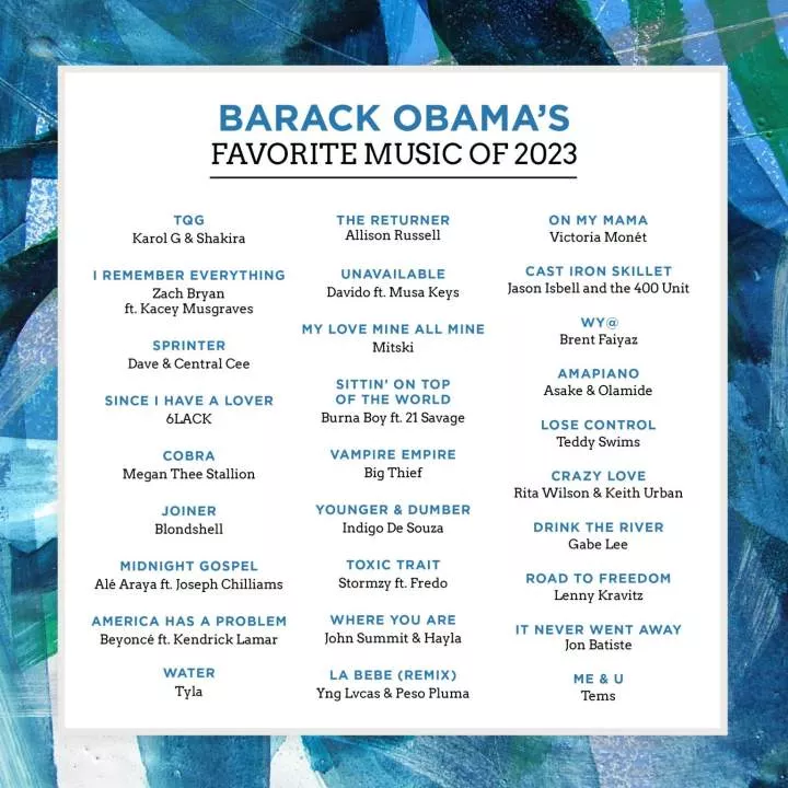 Asake, Davido, Burna Boy, others make Obama's favourite music of 2023 list