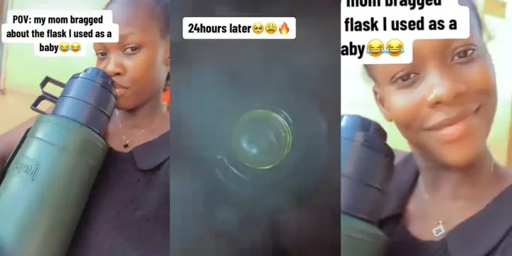 Nigerian lady discovers the flask her mum used for her as a baby still keeps water hot for up to three days
