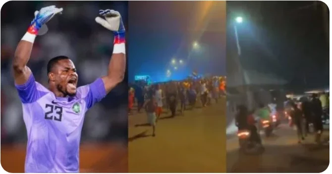Residents Turn Out In Large Numbers As Goalkeeper Nwabali Reportedly Storms His Village In A Convoy Of Cars