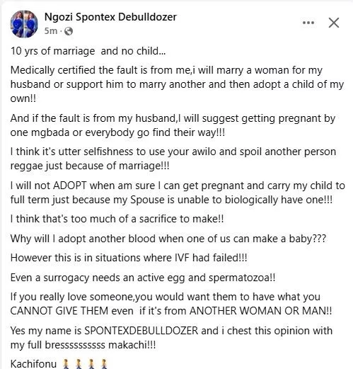 'Allow another man get you pregnant if your husband can't' - Nigerian woman suggest to her fellow women
