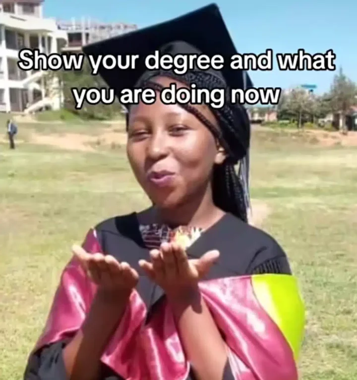 'Madam abeg, cut am into 15 pieces' - Social media erupts as lady flaunts university degree vs. what she's currently doing