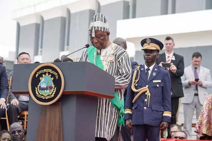 Newly-elected Liberian president, Joseph Boakai, whisked off podium after suffering "heat-induced faintness" during his inauguration ceremony (video)