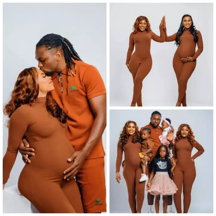 Pregnant Ghanaian woman shares maternity photos with her co-wife and their husband